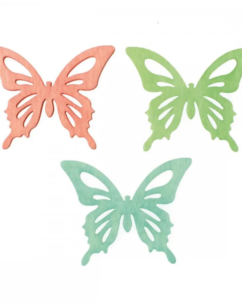 Holzstreuteile Schmetterlinge 4cm 12Stk 3 Farben, Pappel - Kidis Art