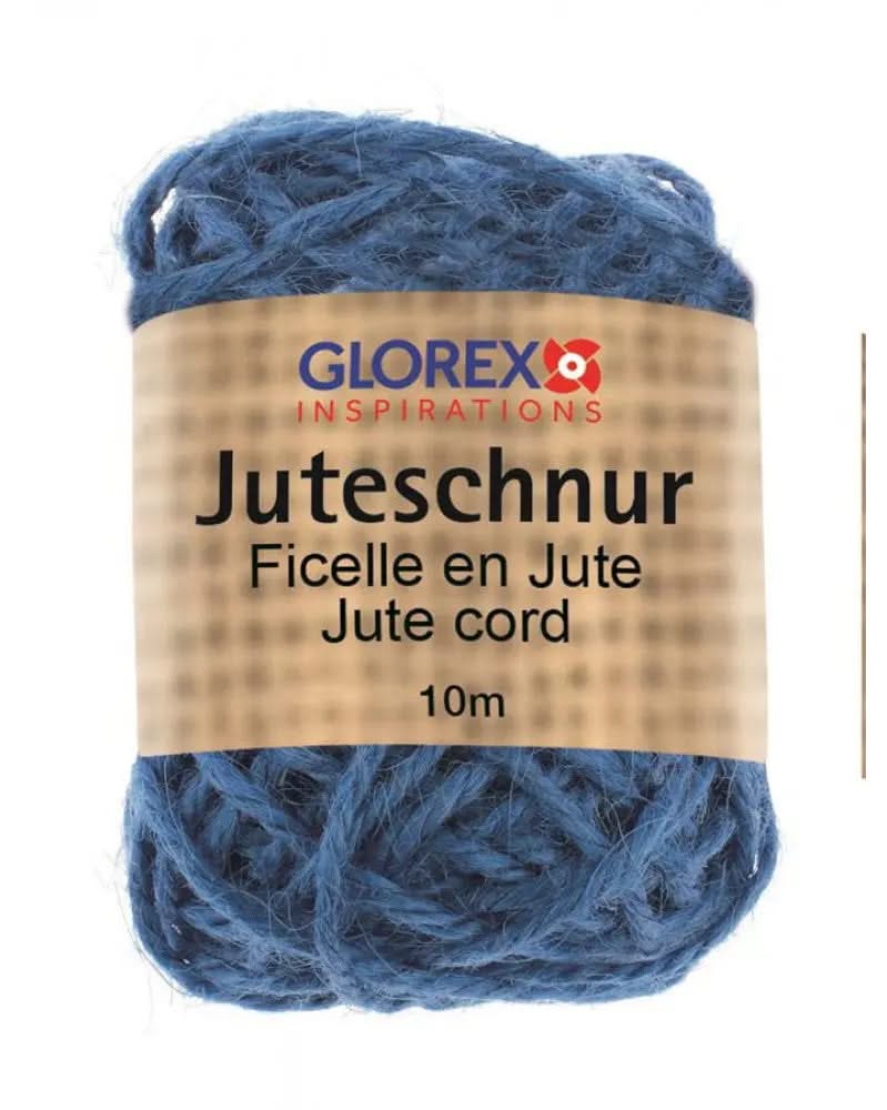 Blaue Juteschnur 10m mit Naturfaser-Textur und Glorex Papieretikett