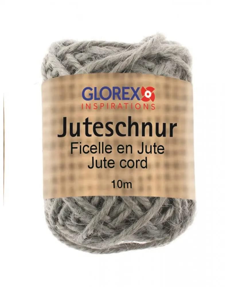 Graue Juteschnur Rolle mit Glorex Etikett, 10m Bastelband für Floristik und DIY