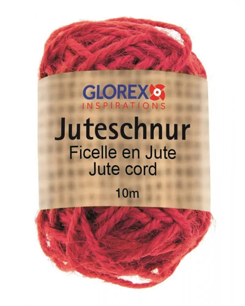 Rote Juteschnur aus Naturfasern, 10m Rolle mit Glorex Etikett