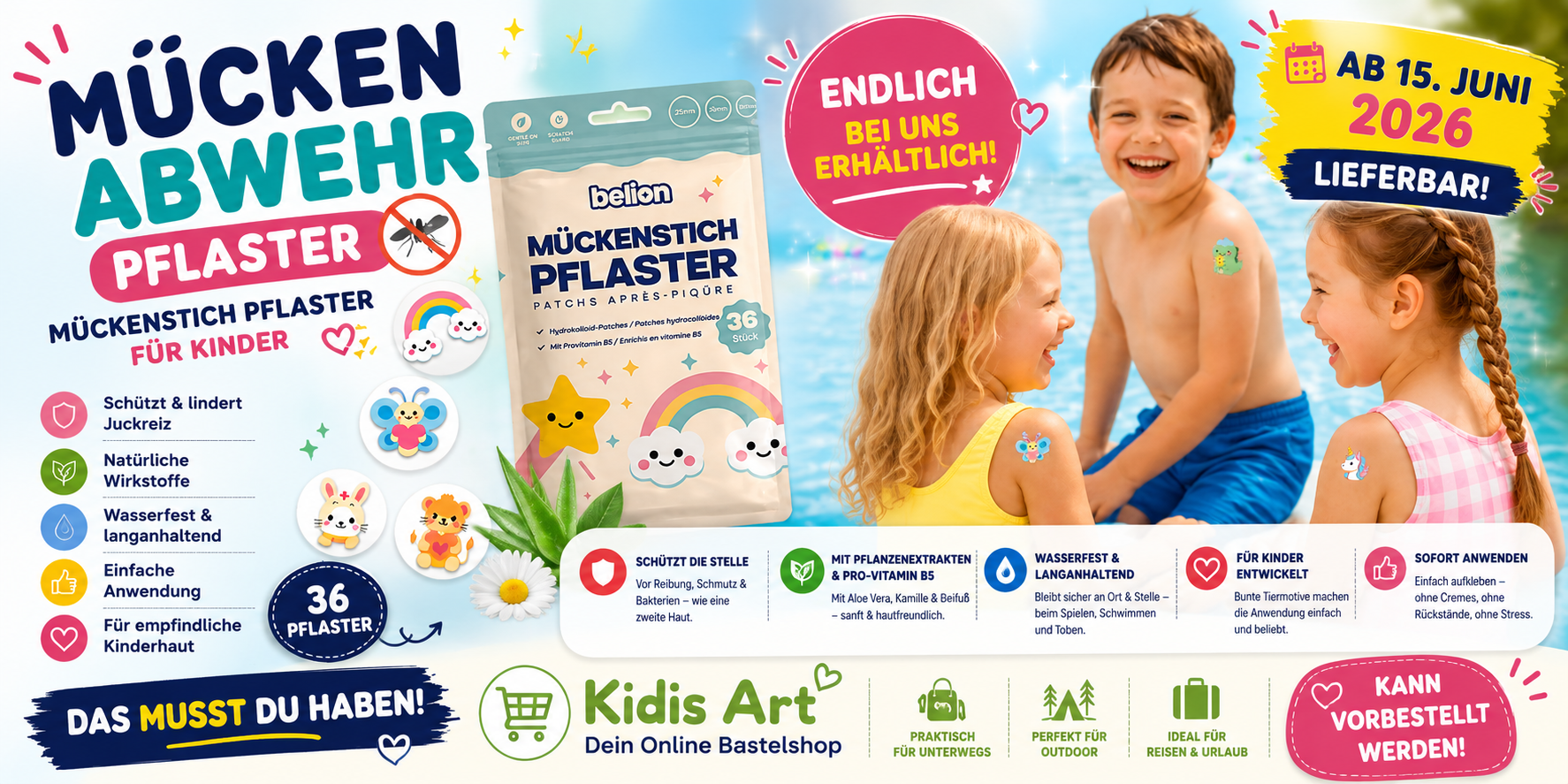 Natürlicher Mückenschutz mit Abwehr-Pflastern und Armbändern für die ganze Familie