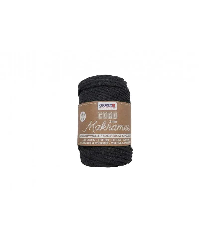 Makramee Cord 3mm 250g, gewebt, anthrazit - Kidis Art