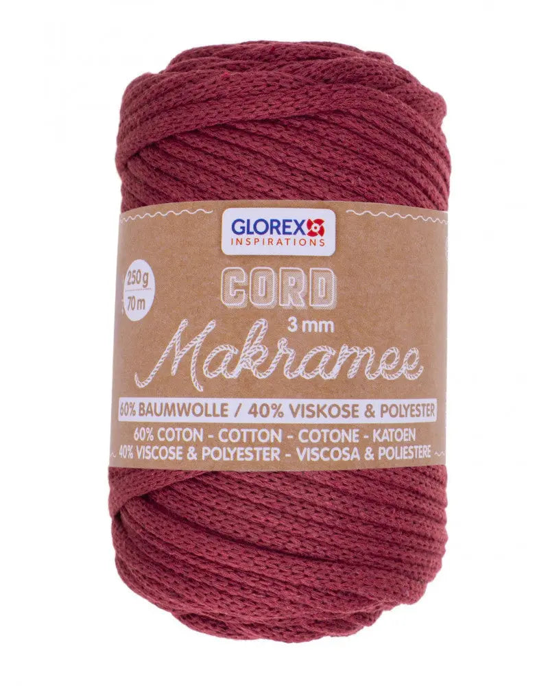 Makramee Cord 3mm 250g, gewebt, bordeaux