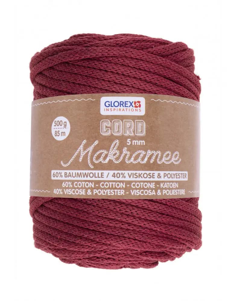 Makramee Cord 5mm 500g, gewebt, bordeaux - Kidis Art