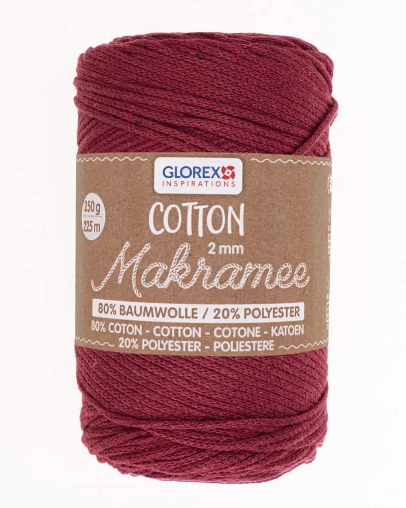 Makramee Cotton 2mm 250g, bordeaux - Kidis Art