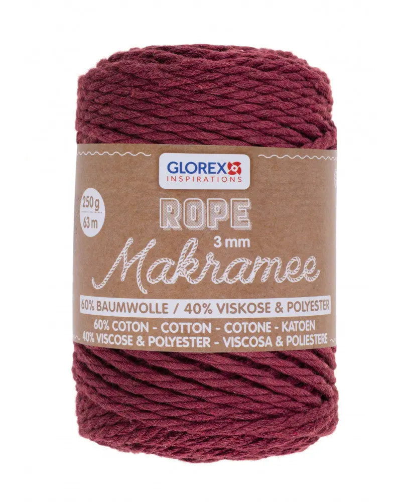 Makramee Rope 3mm 250g gedreht, bordeaux