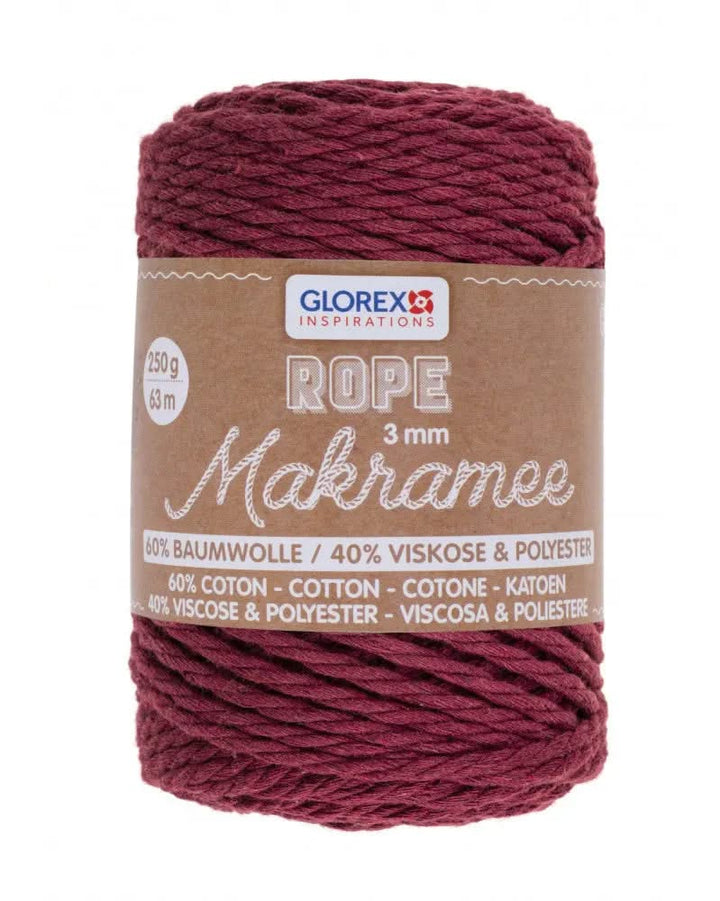Makramee Rope 3mm 250g gedreht, bordeaux - Kidis Art