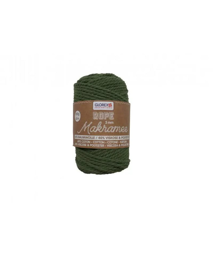 Makramee Rope 3mm 250g gedreht, oliv - Kidis Art