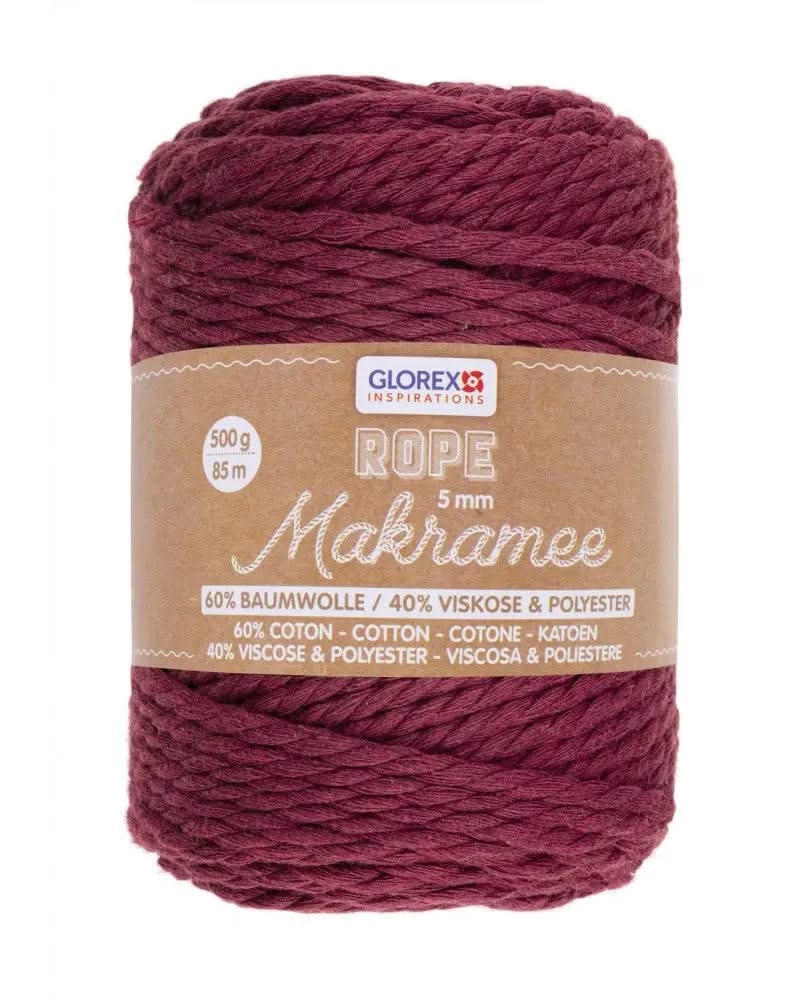 Makramee Rope 5mm 500g gedreht, bordeaux - Kidis Art