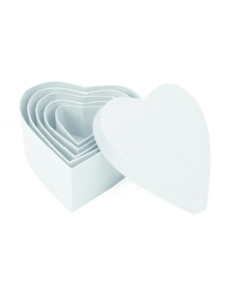 Papp-Herzen-Set 5-teilig weiss 7x7cm bis 15x15cm