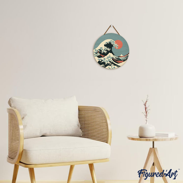 Malen nach Zahlen auf Holzscheibe – Die große Welle