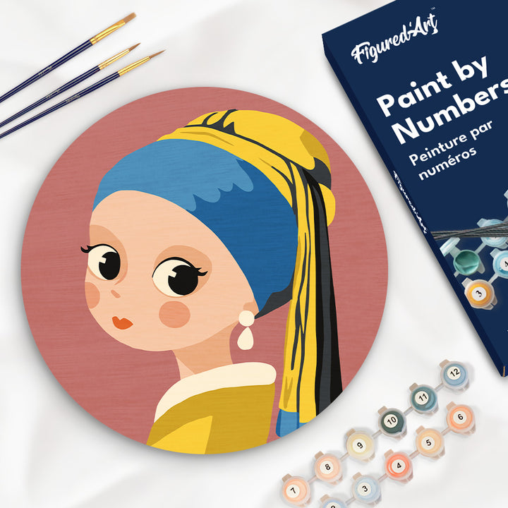 Malen nach Zahlen auf Holzscheibe – Mädchen mit Ohrring