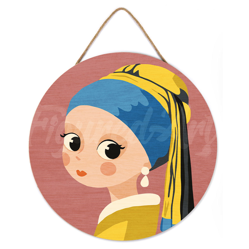 Malen nach Zahlen auf Holzscheibe – Mädchen mit Ohrring