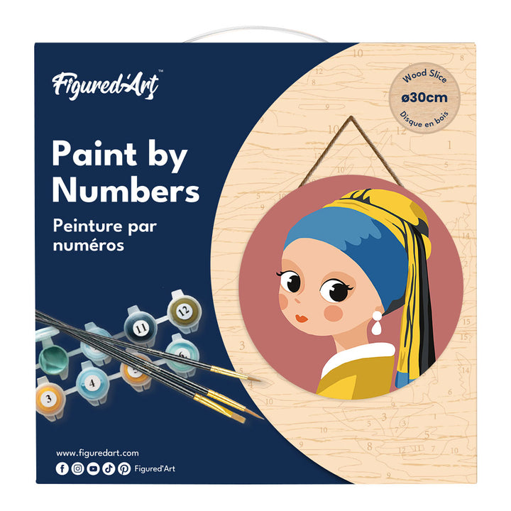 Malen nach Zahlen auf Holzscheibe – Mädchen mit Ohrring