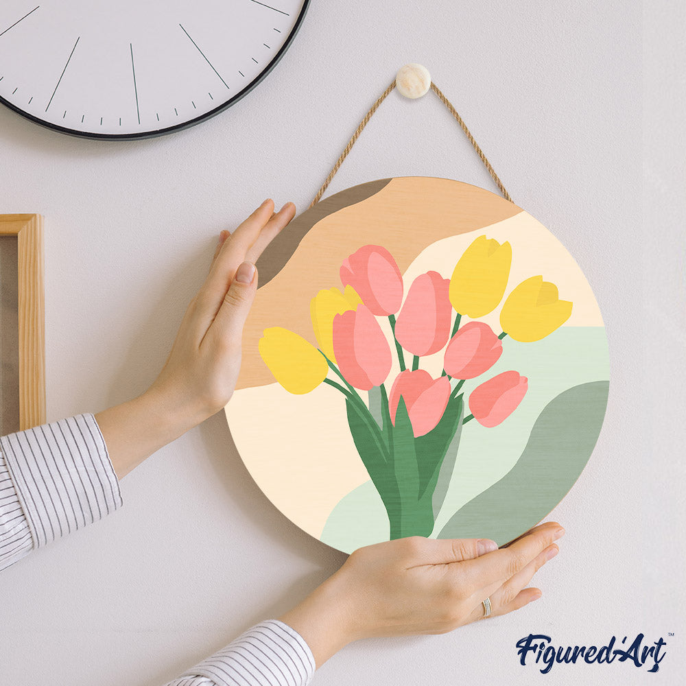 Malen nach Zahlen auf Holzscheibe – Tulpenstrauß - Kidis Art