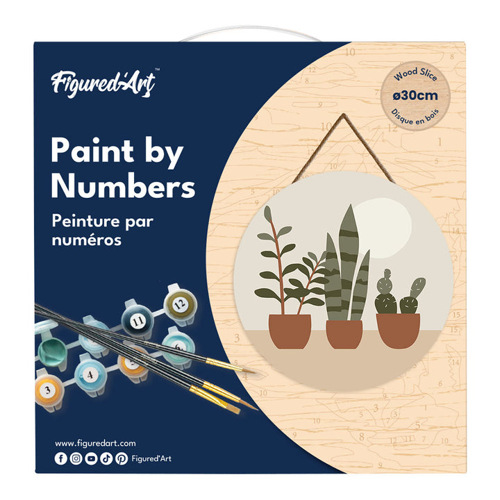 Malen nach Zahlen auf Holzscheibe – Sukkulenten