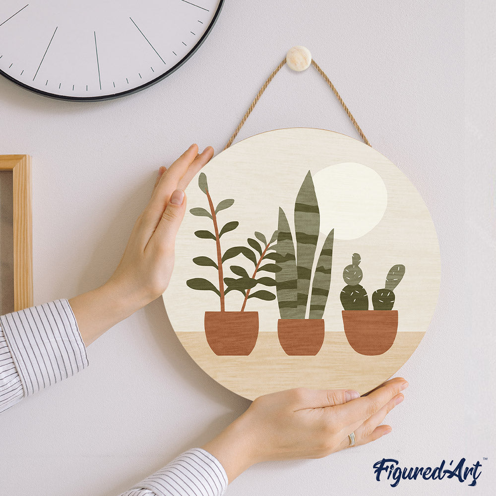 Malen nach Zahlen auf Holzscheibe – Sukkulenten