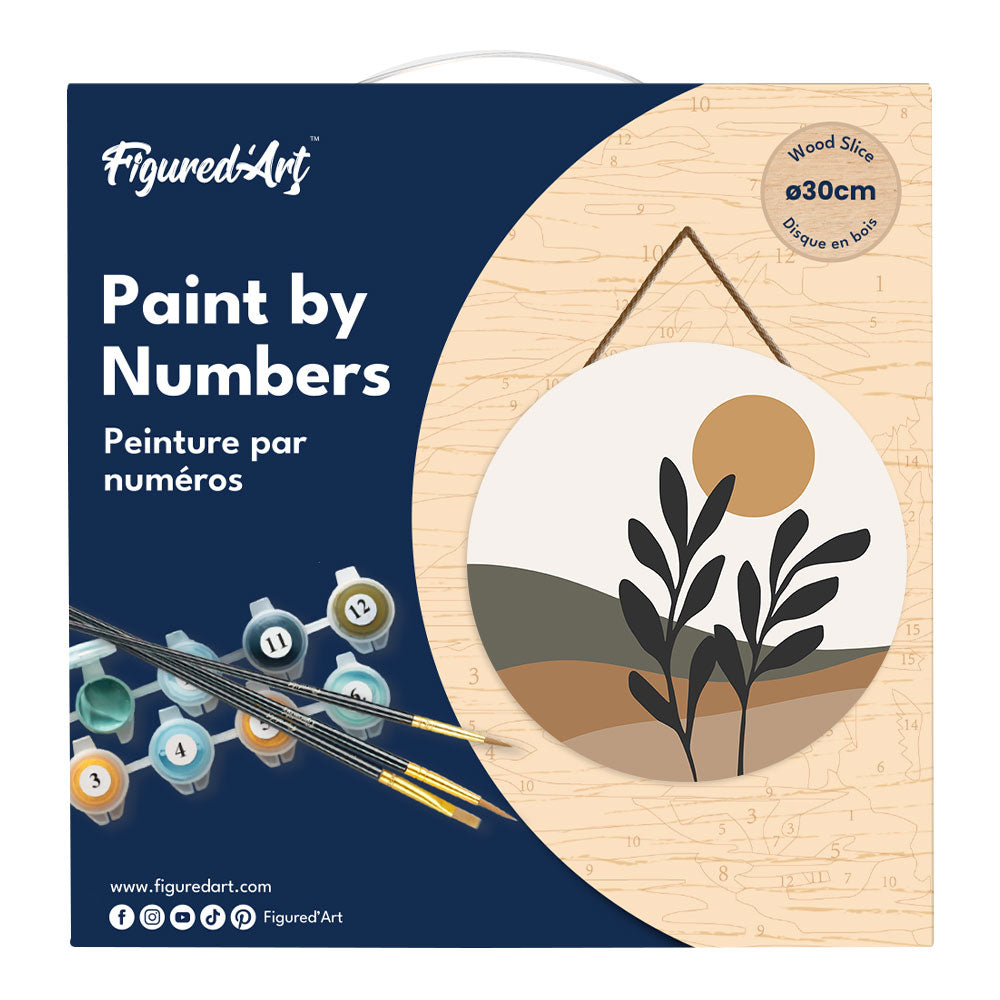 Malen nach Zahlen auf Holzscheibe – Landschaft und Pflanze