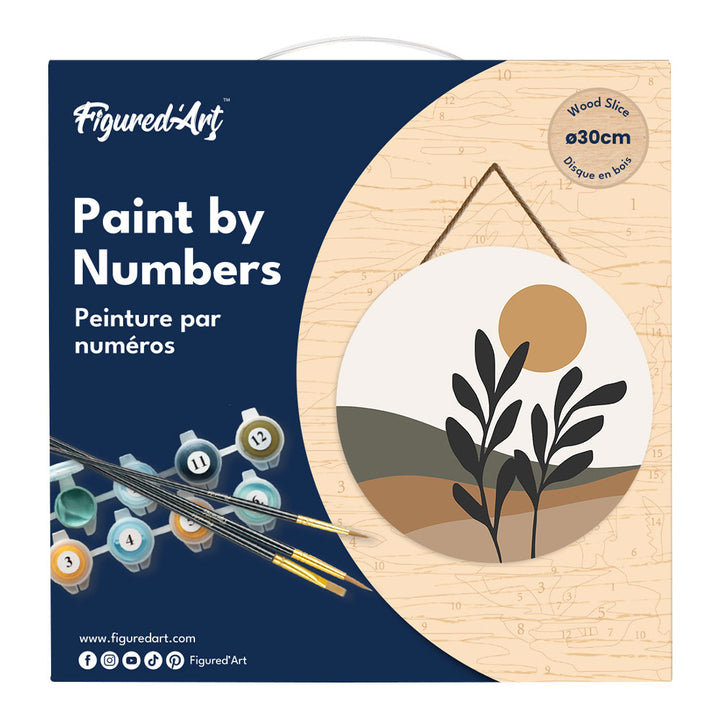 Malen nach Zahlen auf Holzscheibe – Landschaft und Pflanze