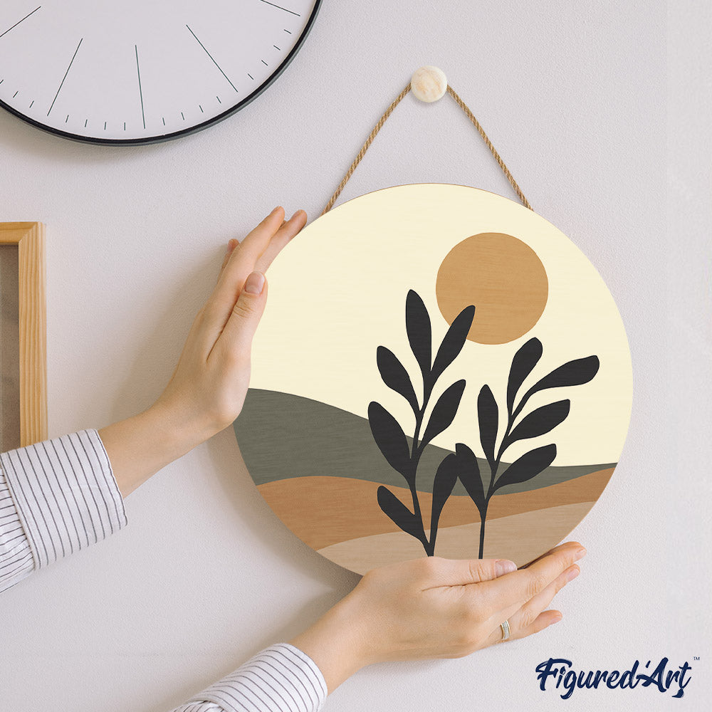 Malen nach Zahlen auf Holzscheibe – Landschaft und Pflanze