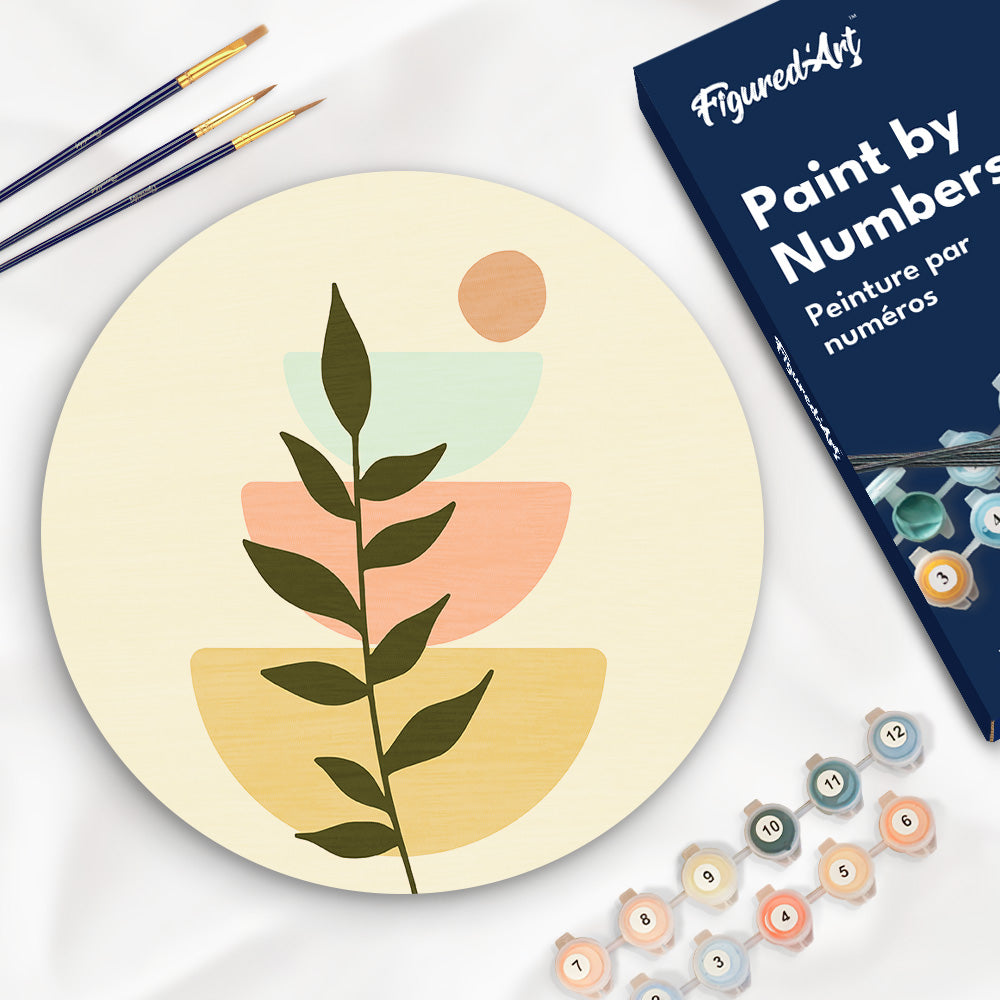 Malen nach Zahlen auf Holzscheibe – Pflanze 2