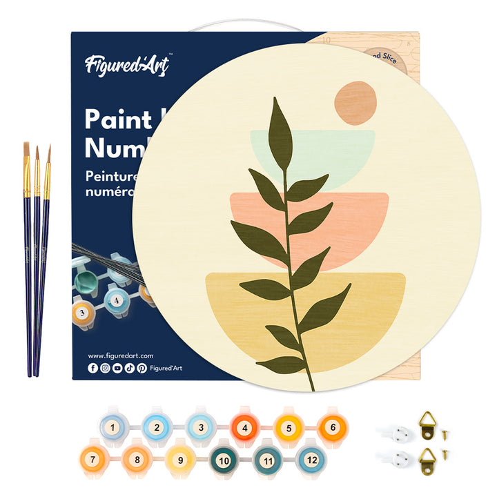 Malen nach Zahlen auf Holzscheibe – Pflanze 2