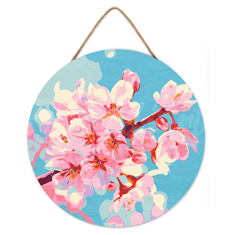 Malen nach Zahlen auf Holzscheibe – Kirschblüten