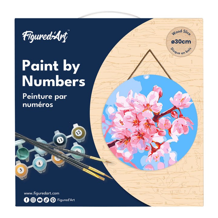 Malen nach Zahlen auf Holzscheibe – Kirschblüten
