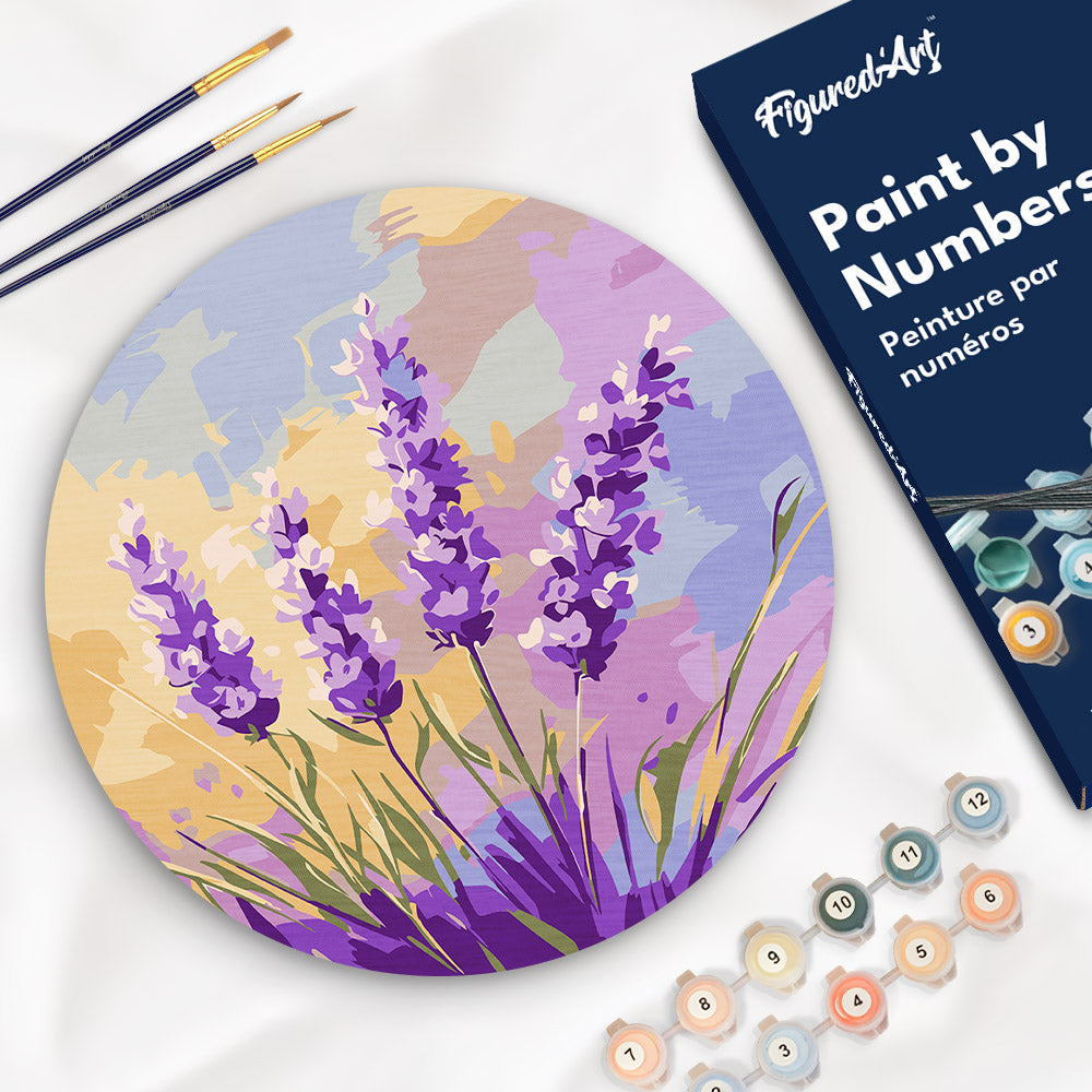 Malen nach Zahlen auf Holzscheibe – Lavendel - Kidis Art