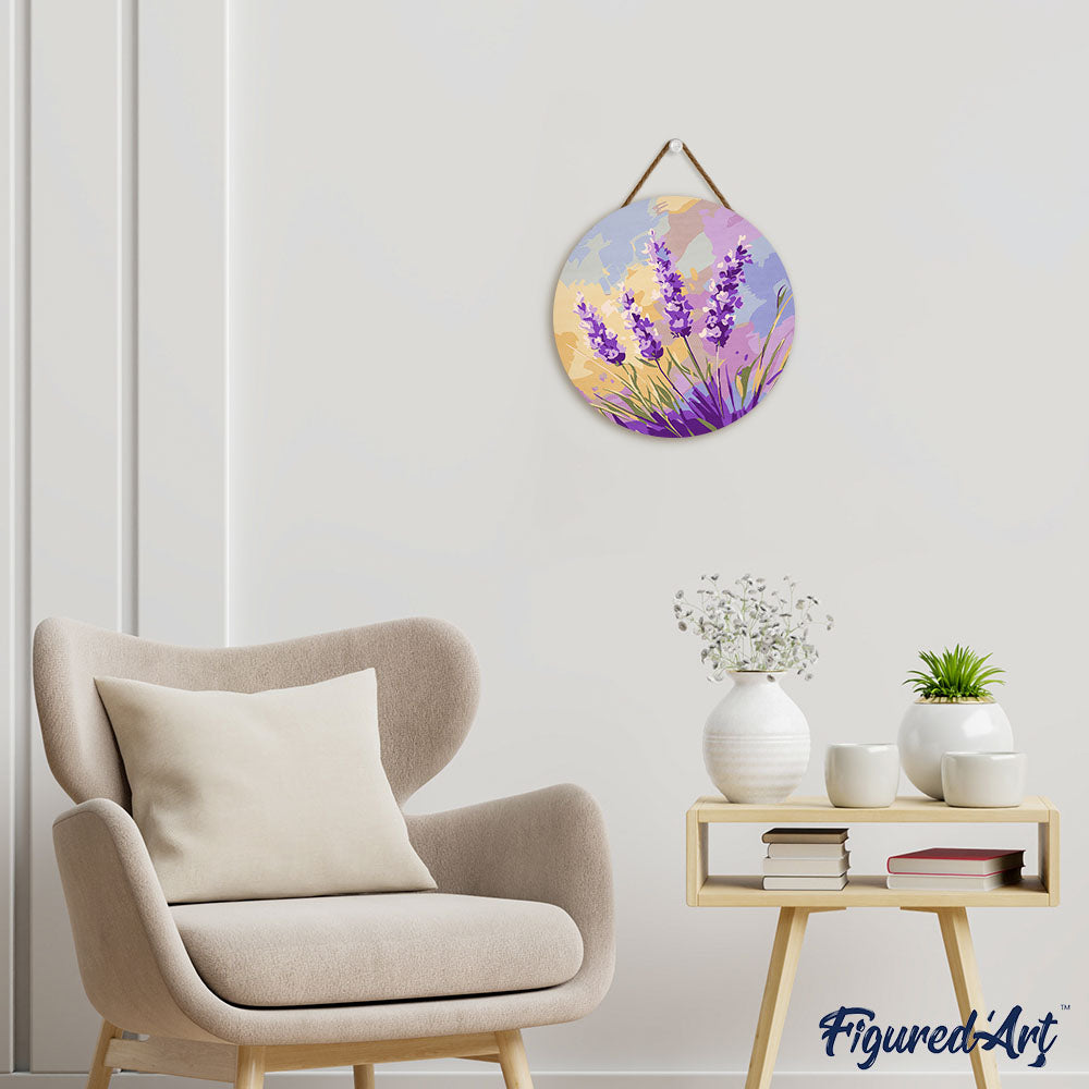 Malen nach Zahlen auf Holzscheibe – Lavendel