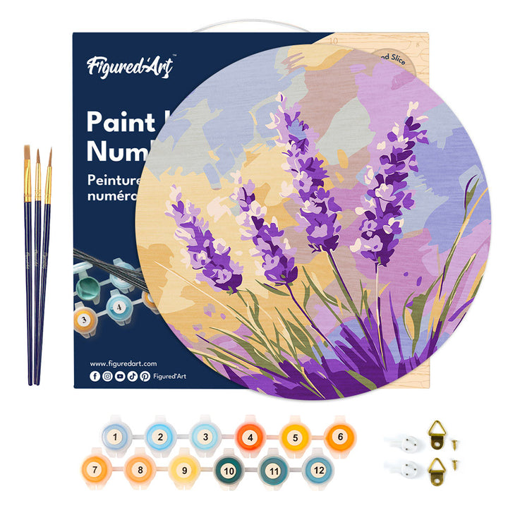 Malen nach Zahlen auf Holzscheibe – Lavendel