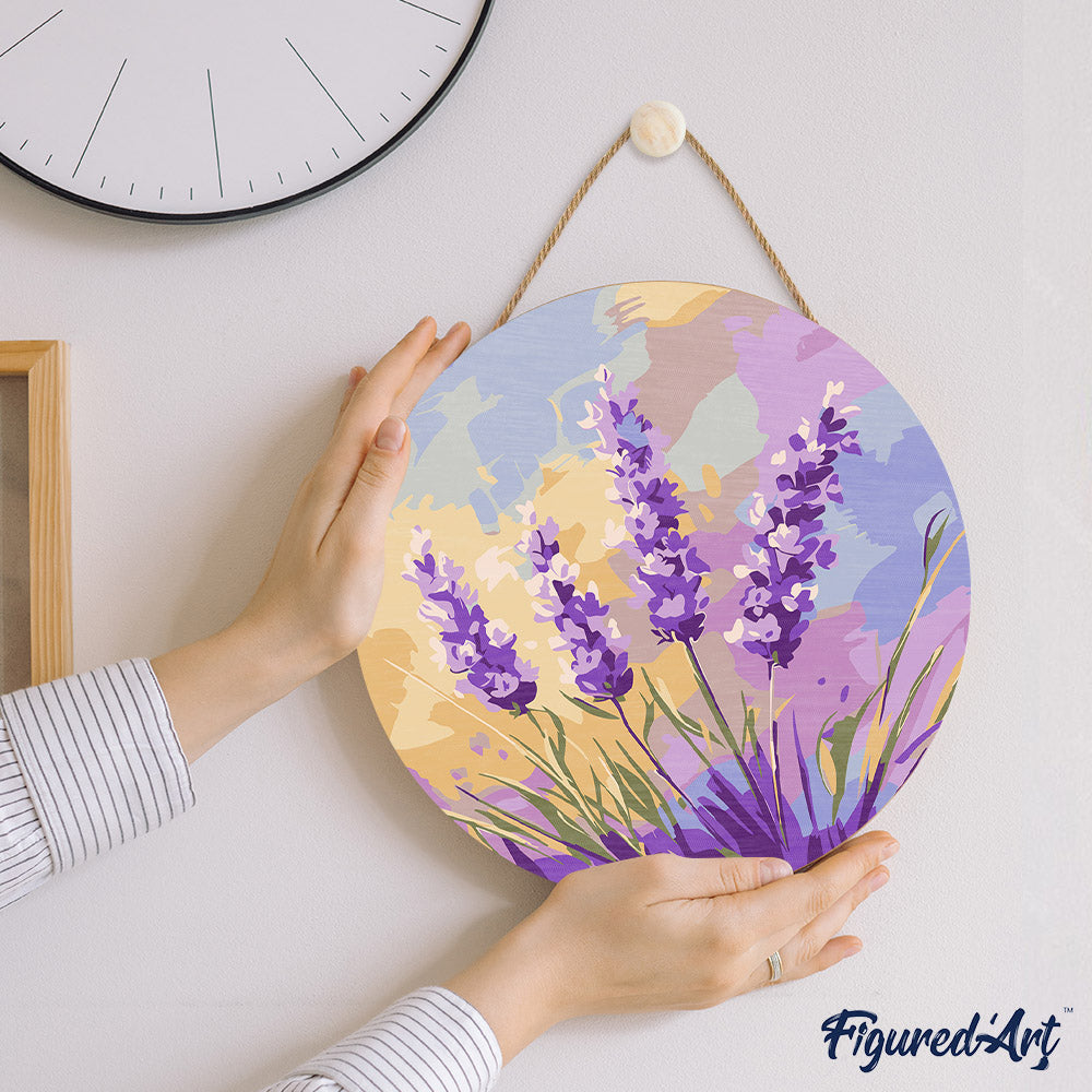 Malen nach Zahlen auf Holzscheibe – Lavendel - Kidis Art
