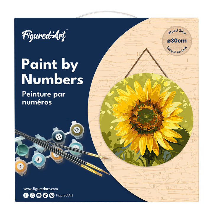 Malen nach Zahlen auf Holzscheibe – Sonnenblume