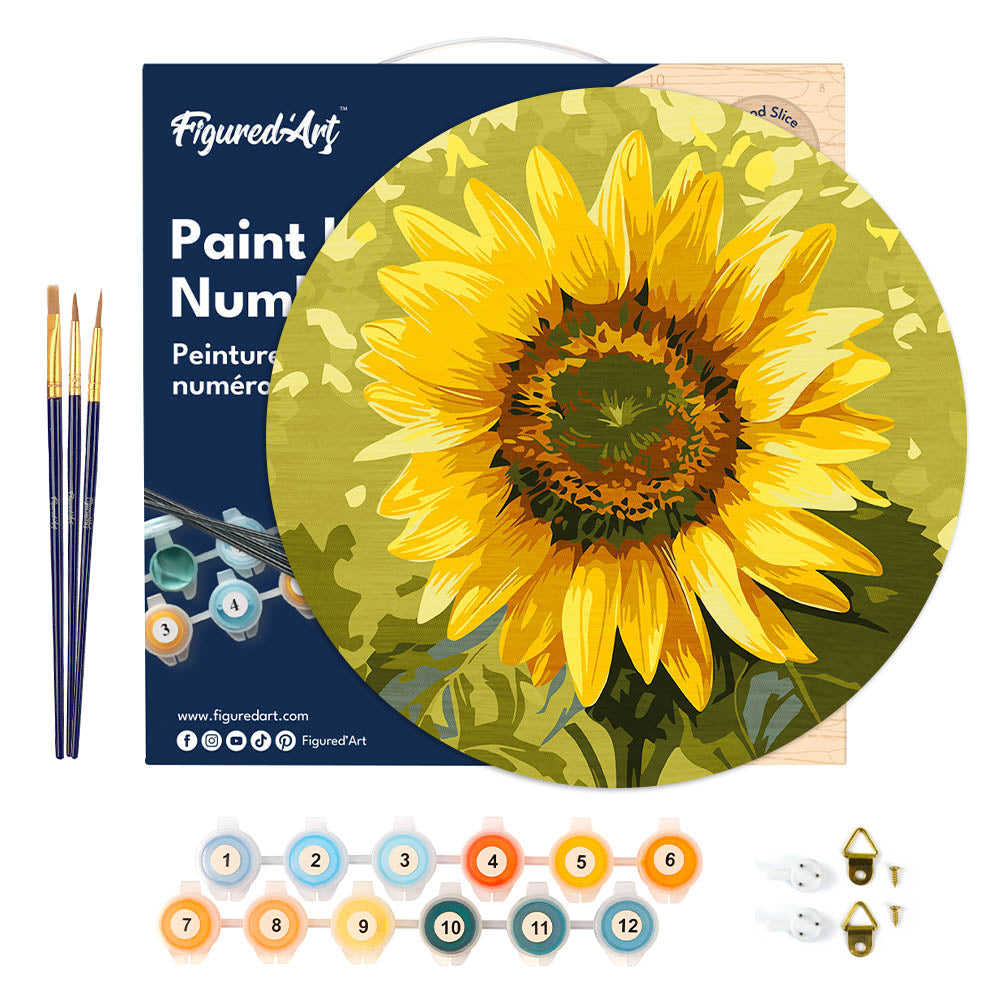 Malen nach Zahlen auf Holzscheibe – Sonnenblume - Kidis Art
