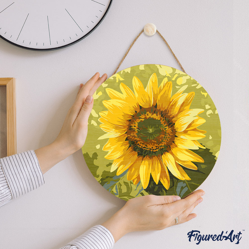 Malen nach Zahlen auf Holzscheibe – Sonnenblume - Kidis Art