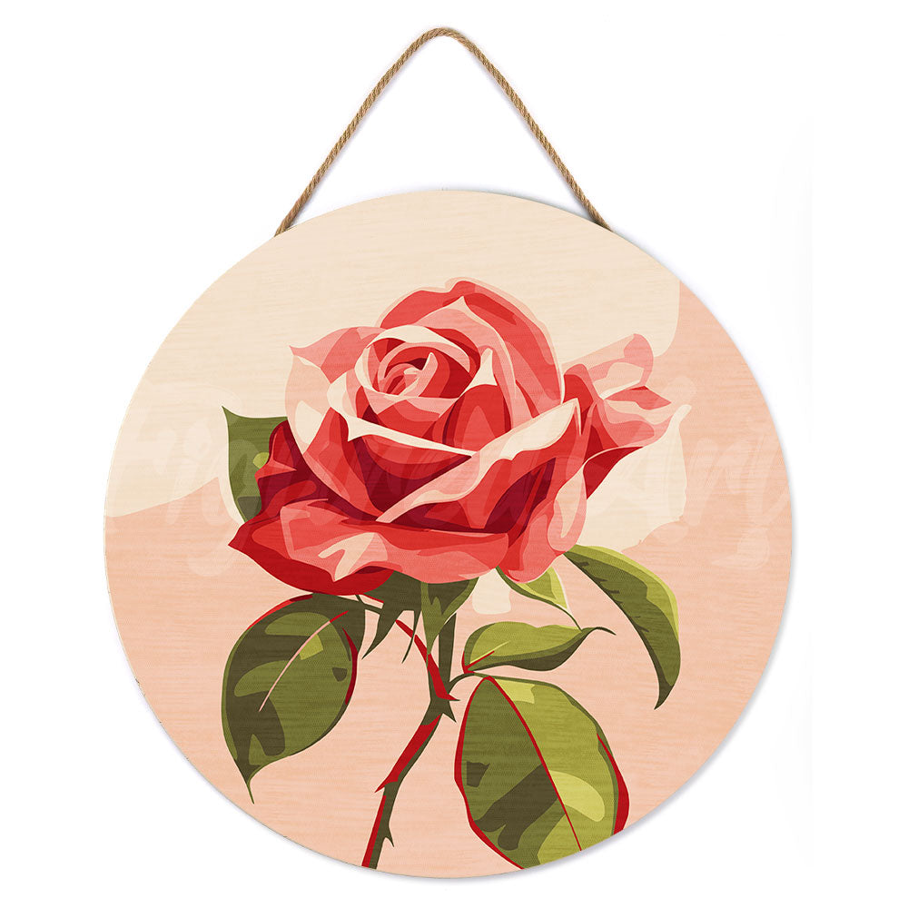 Malen nach Zahlen auf Holzscheibe – Rote Rose - Kidis Art