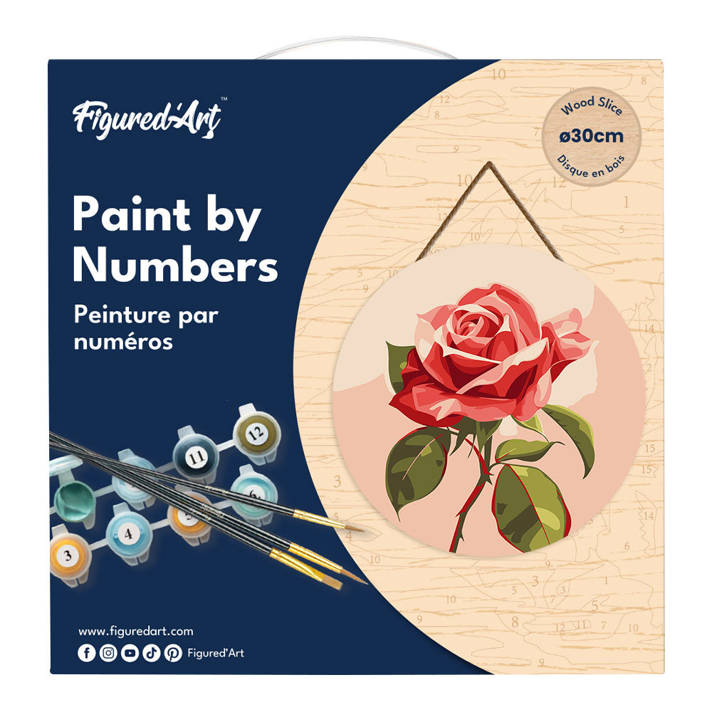 Malen nach Zahlen auf Holzscheibe – Rote Rose