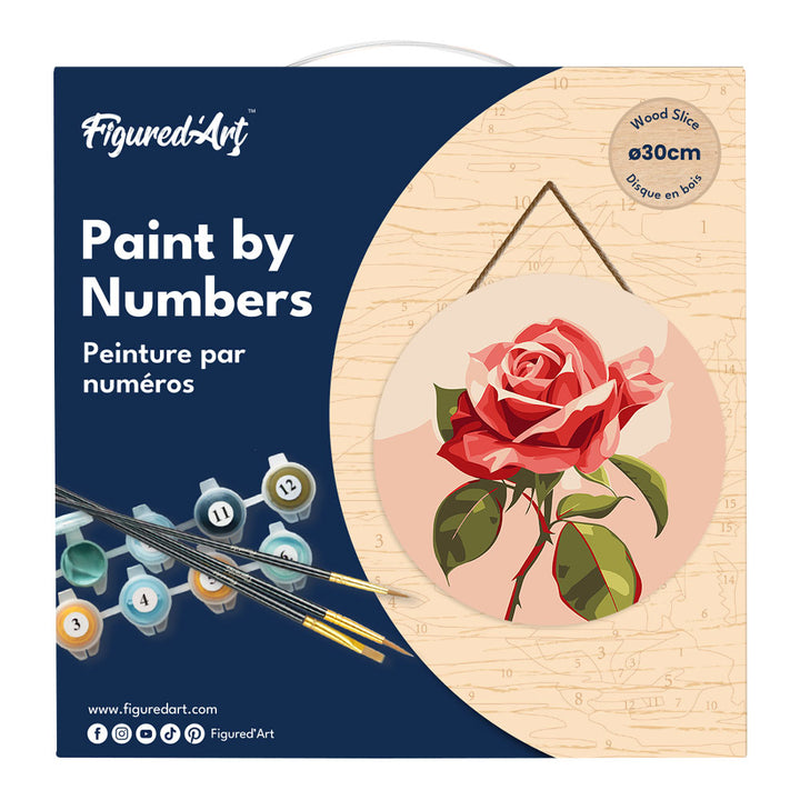 Malen nach Zahlen auf Holzscheibe – Rote Rose