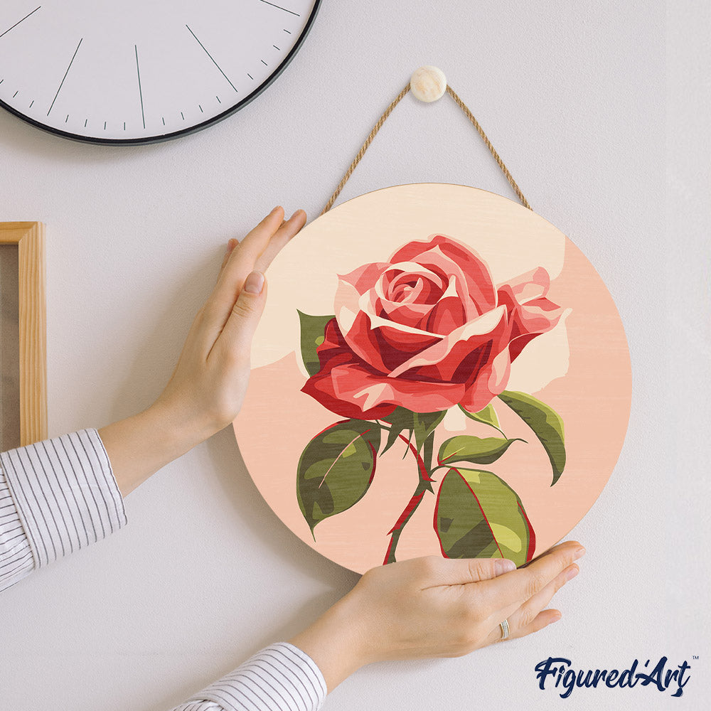 Malen nach Zahlen auf Holzscheibe – Rote Rose - Kidis Art