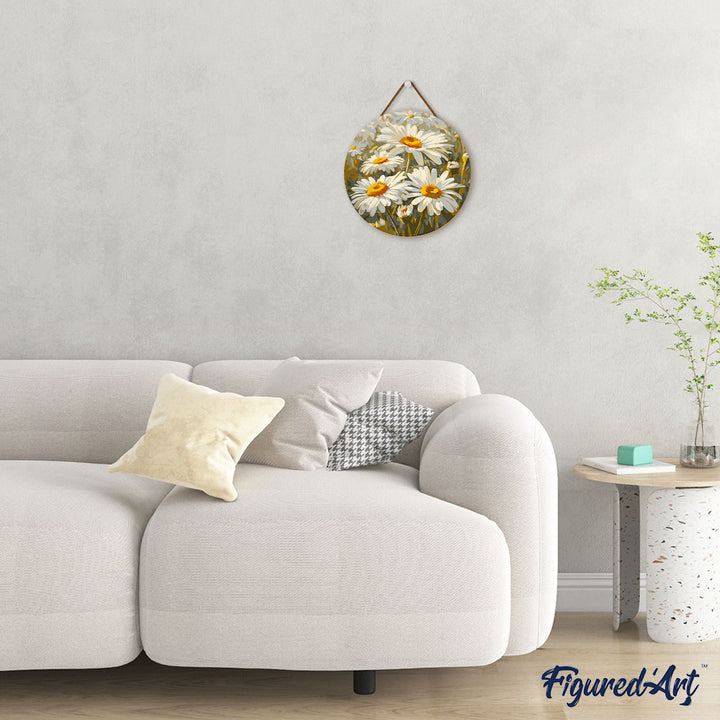 Malen nach Zahlen auf Holzscheibe – Gänseblümchen