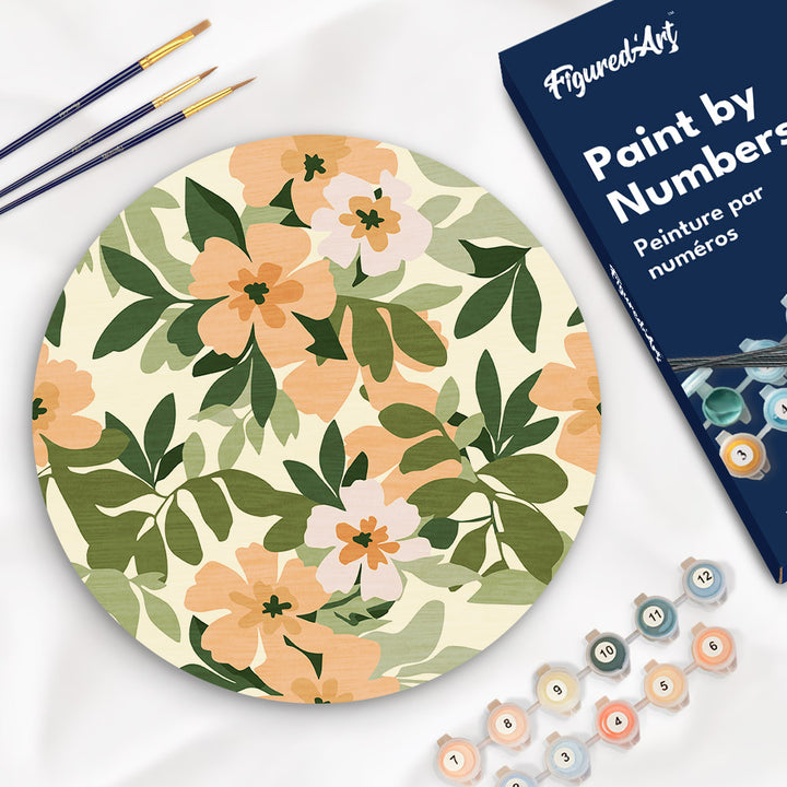 Malen nach Zahlen auf Holzscheibe – Blumenmuster