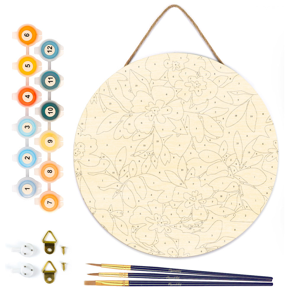 Malen nach Zahlen auf Holzscheibe – Blumenmuster
