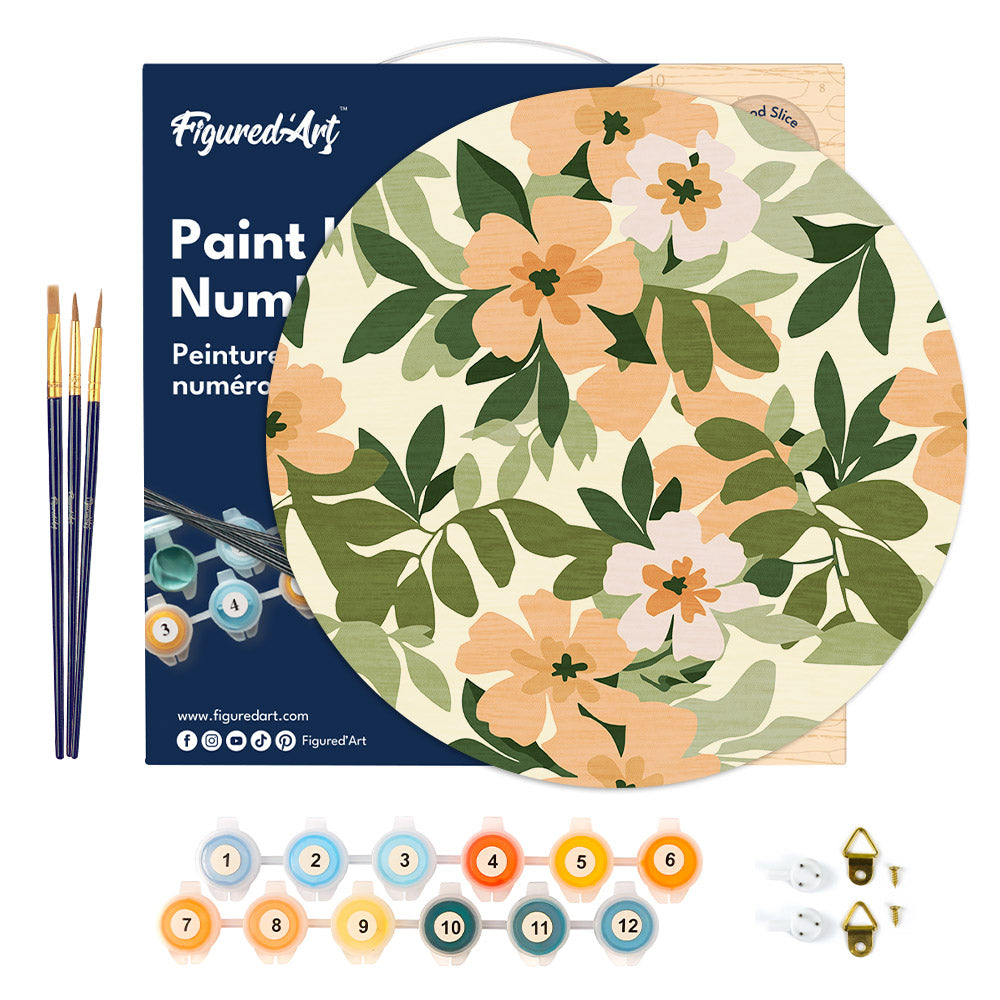 Malen nach Zahlen auf Holzscheibe – Blumenmuster