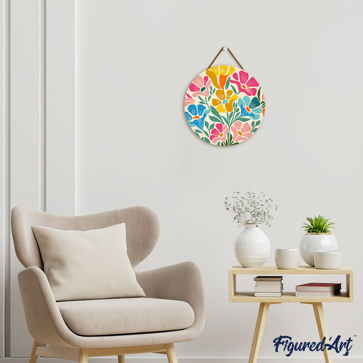 Malen nach Zahlen auf Holzscheibe – Buntes Blumenmuster