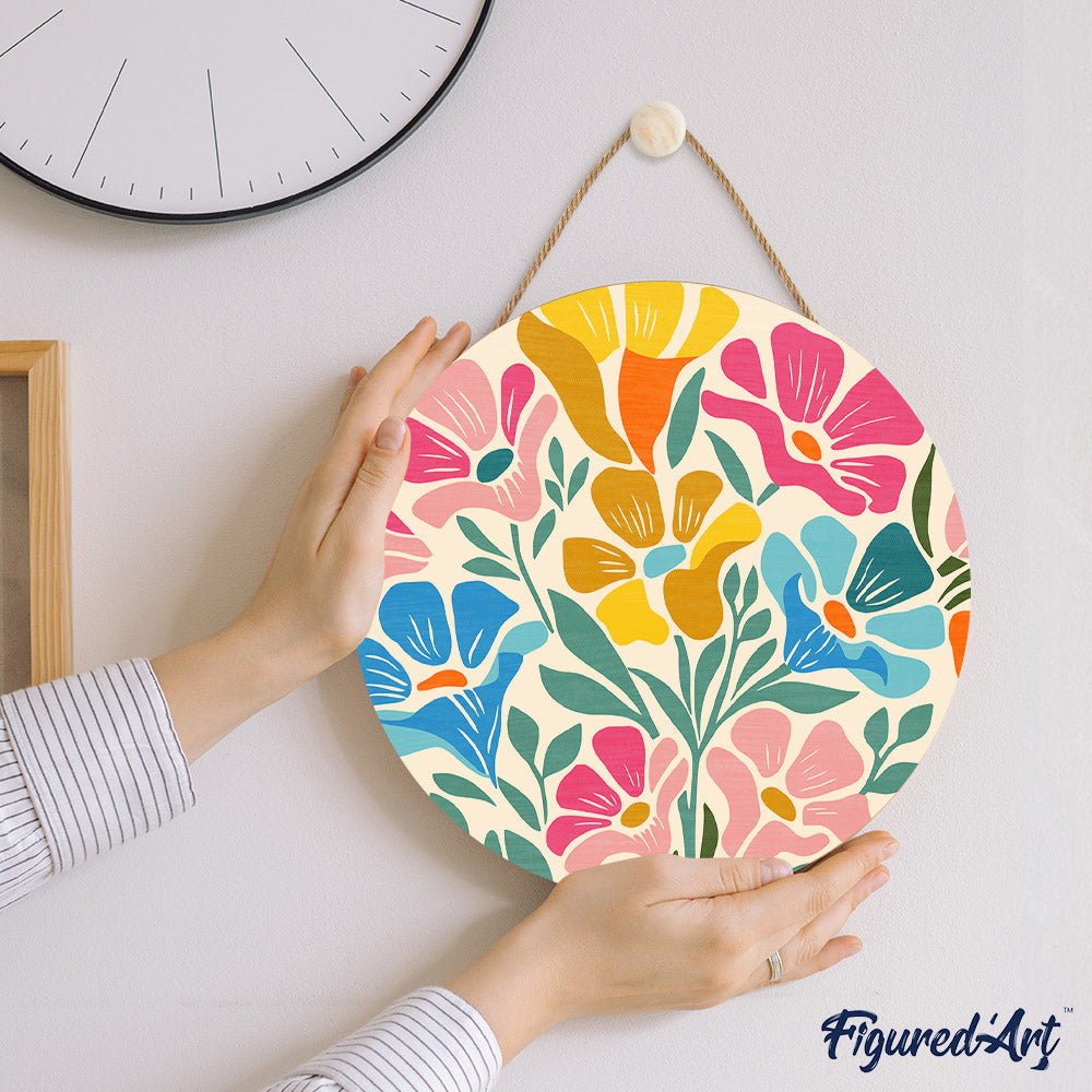 Malen nach Zahlen auf Holzscheibe – Buntes Blumenmuster - Kidis Art