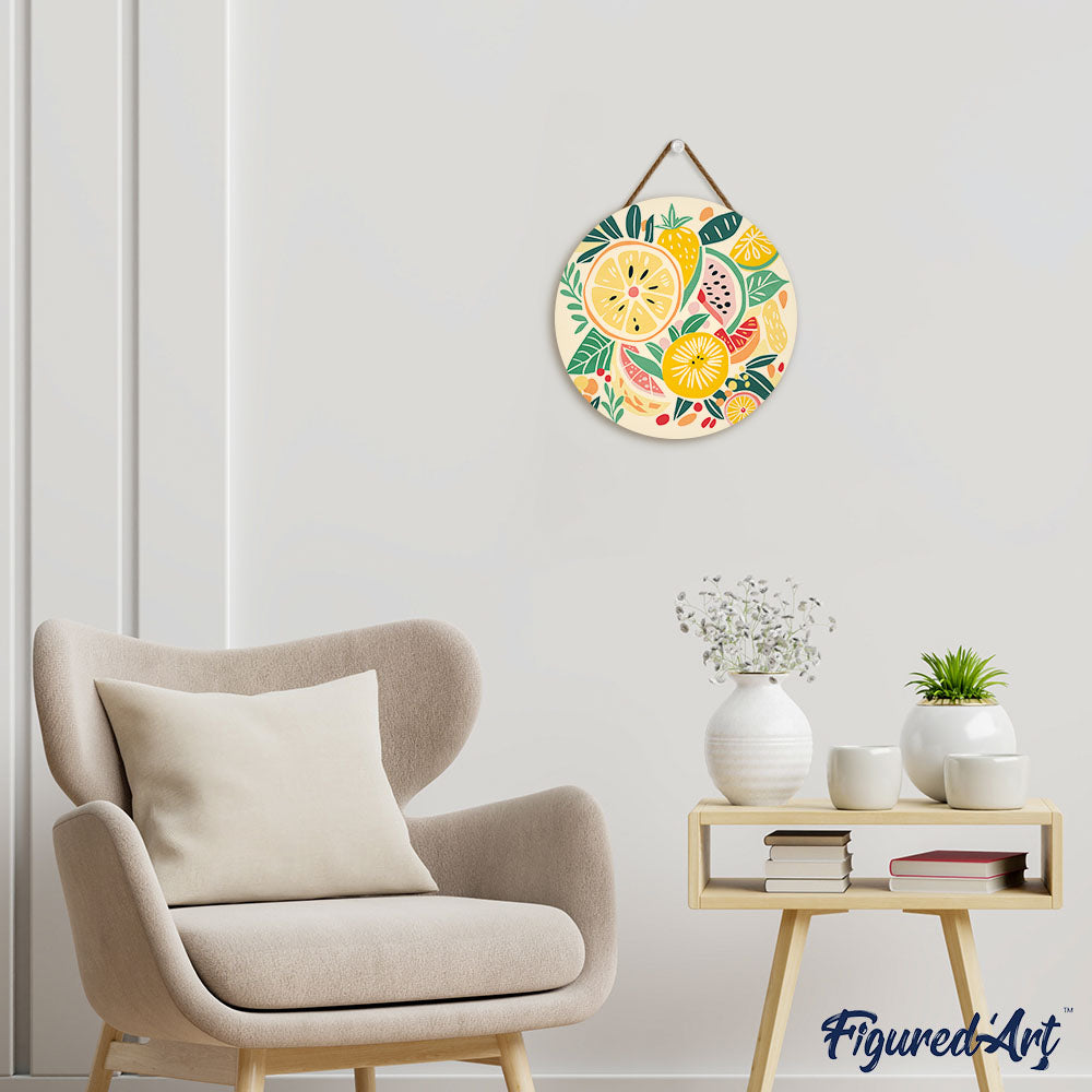 Malen nach Zahlen auf Holzscheibe – Früchte