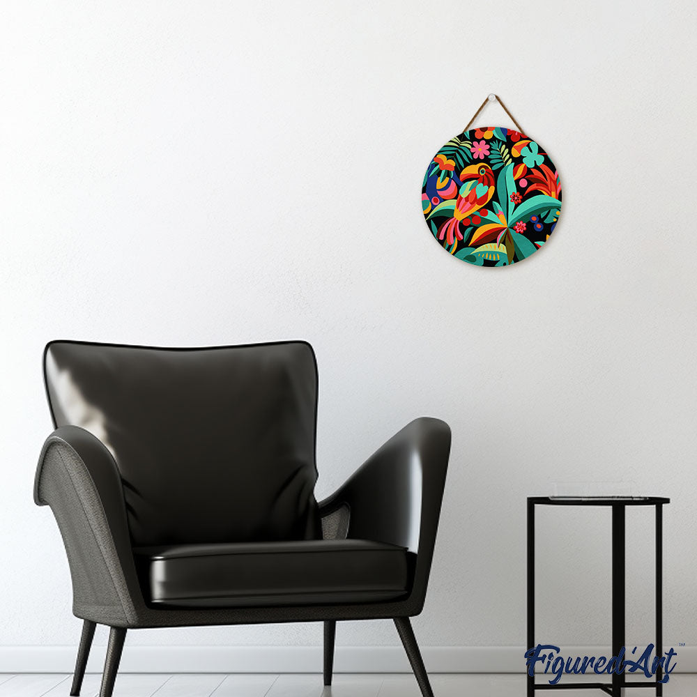 Malen nach Zahlen auf Holzscheibe – Abstrakter Tukan