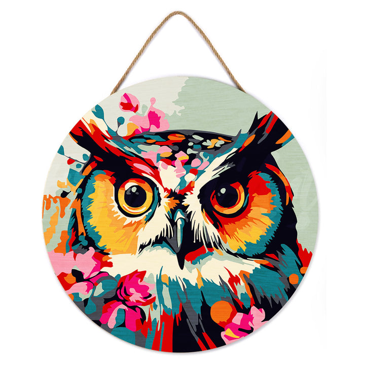 Malen nach Zahlen auf Holzscheibe – Fantasie-Eule und Blumen