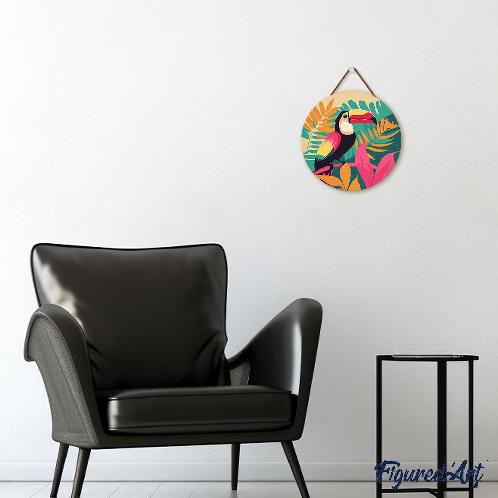 Malen nach Zahlen auf Holzscheibe – Tropischer Tukan