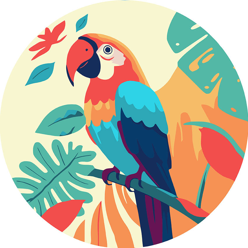 Malen nach Zahlen auf Holzscheibe – Tropischer Papagei